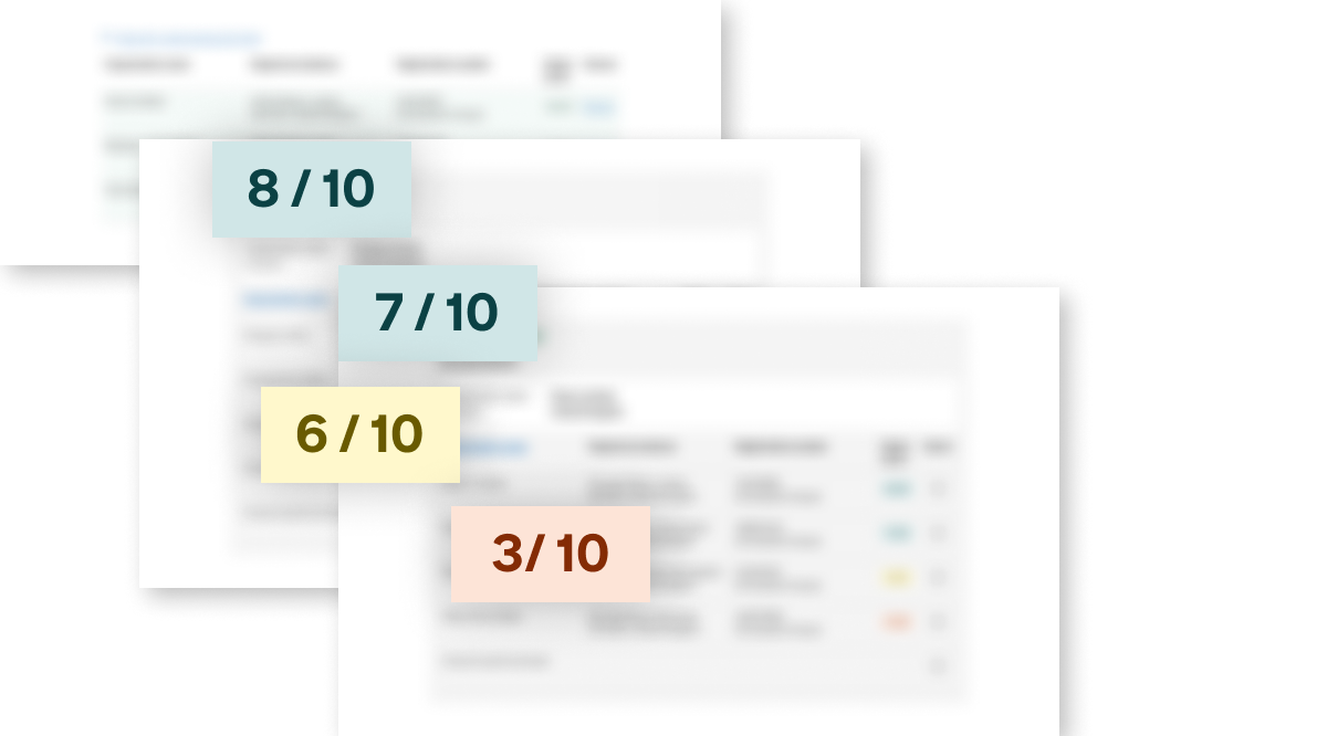 A blurred results screen displaying grouped outcomes and a confidence indicator to help users assess risk quickly